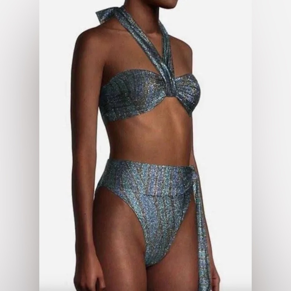 Ramy Brook Blue Shimmer Bikini Set size S top and bottom.